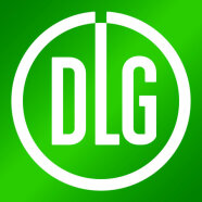 Das Logo der DLG - weißer Schriftzug DLG im Kreis mit weißem Rand auf grünemn Hintergrund